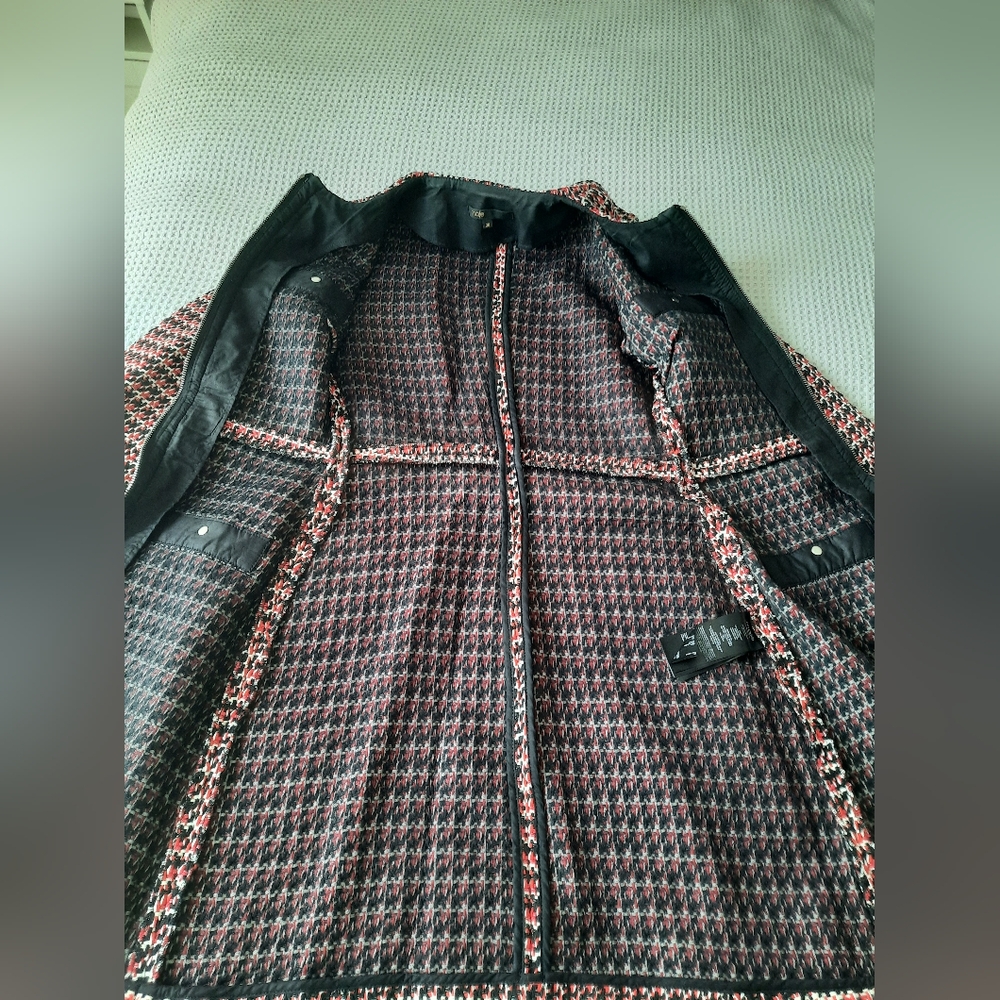 Maje Red Black White Tweed Zip-Front Dress - Picture 9 of 12